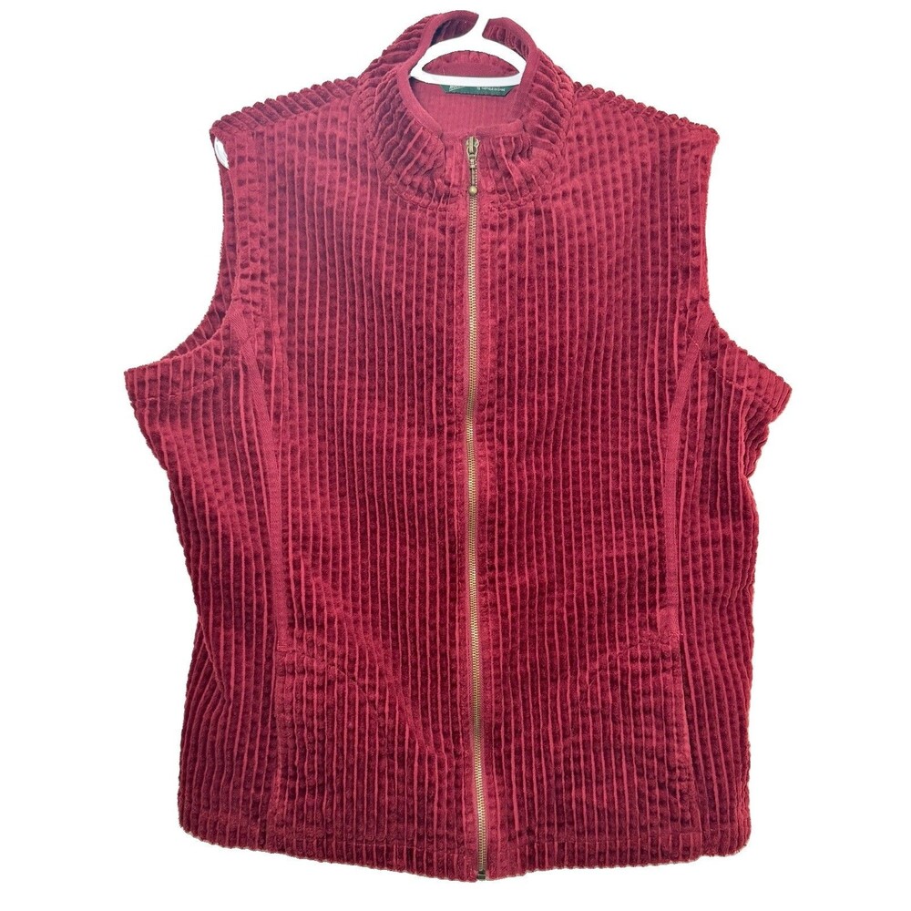 Woolrich Womens XL Deep Ruby Corduroy Vest Full Zip Cotton Pockets Outdoor